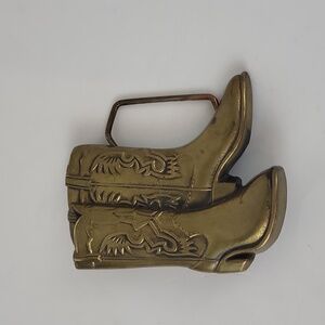 Vtg 70s Cowboy Boots Brass Belt Buckle Cowgirl Western Horse Rodeo Baron Buckle